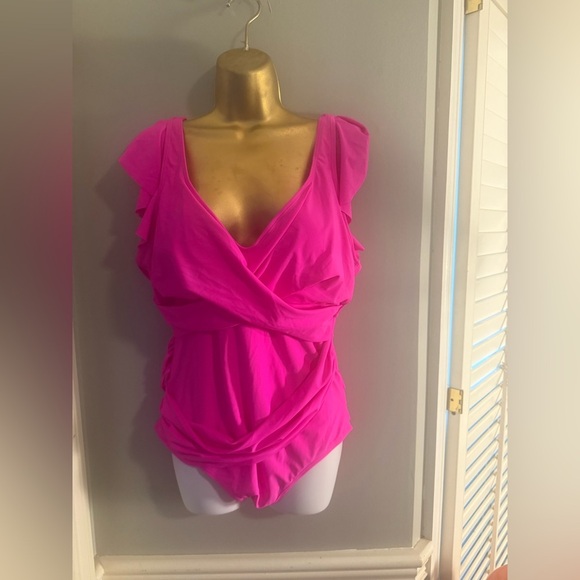 Pink Ruffled Wrap Bodysuit Swimwear - Picture 1 of 8